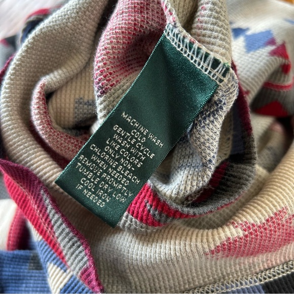 Lauren Ralph Lauren Southwest Aztec Geometric Henley Thermal - Picture 6 of 6